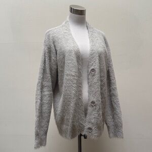Oversized Gray Mohair Button-Up Cardigan
